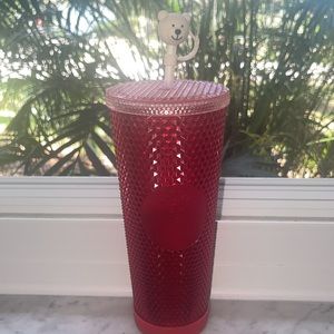 STARBUCKS KOREA HOLY RED STUDDED TUMBLER COLD CUP WITH CUSTOM BUMPER AND TOPPER